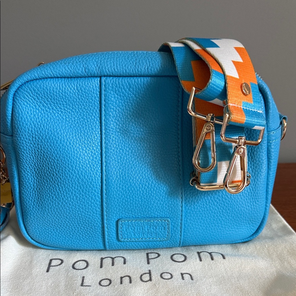 Pom Pom London Vibrant Blue Bag with Colorful Strap